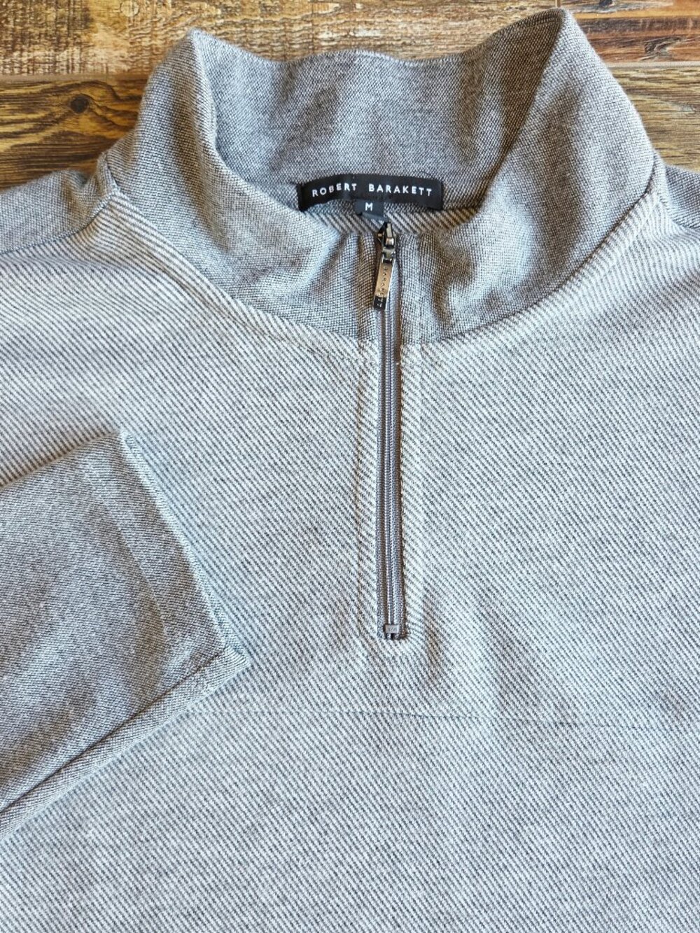 Robert Barakett Milligan Half Zip Knit Pullover Sweater Pocket Textured Grey